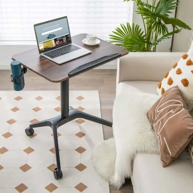 

Pneumatic Standing Desk with Anti-fall Baffle and Cup Holder