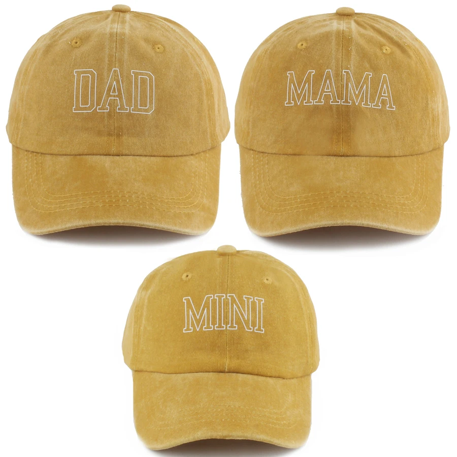 New DAD MAMA MINI Baseball Cap Sun Protection Parent Kids Adjustable Travel Beach Caps Baby Washed Denim Cotton Hat 3PCS/SET