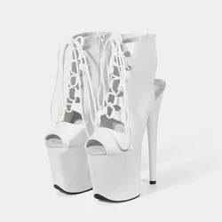 New 20CM/8inches White PU Upper Sexy Exotic High Heel Peep Toe Party Women Model ANKLE Boots Pole Dance Shoes