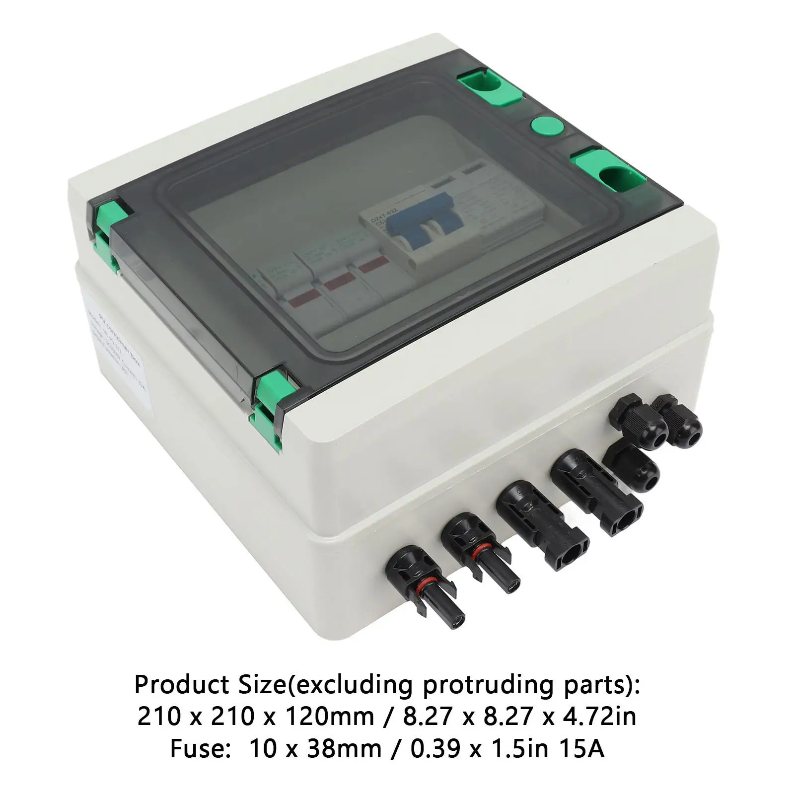 Sure! Here’s an optimized title for the product:DC 1KV Solar PV Combiner Box 15A Circuit Breaker 2 In 1 Out Waterproof IP67 for