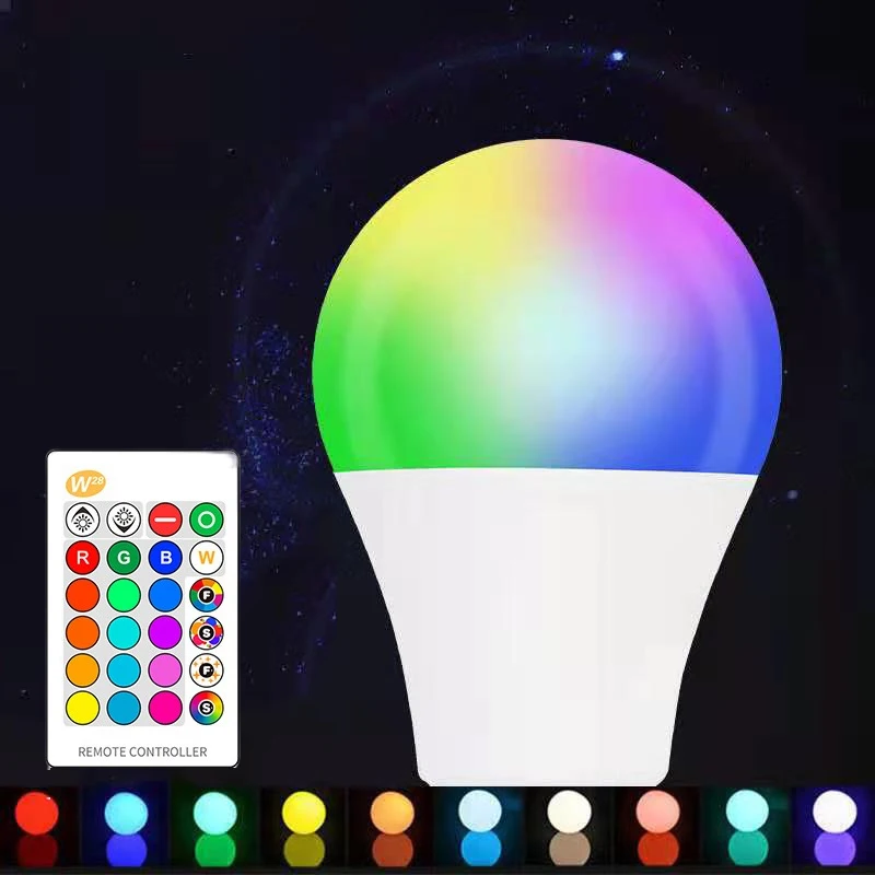 

Светодиодная лампа RGB E27 AC110V AC220V с регулируемой яркостью RGB Light 16 цветов с дистанционным управлением Светодиодная умная лампа 5 Вт 10 Вт 15 Вт для украшения дома