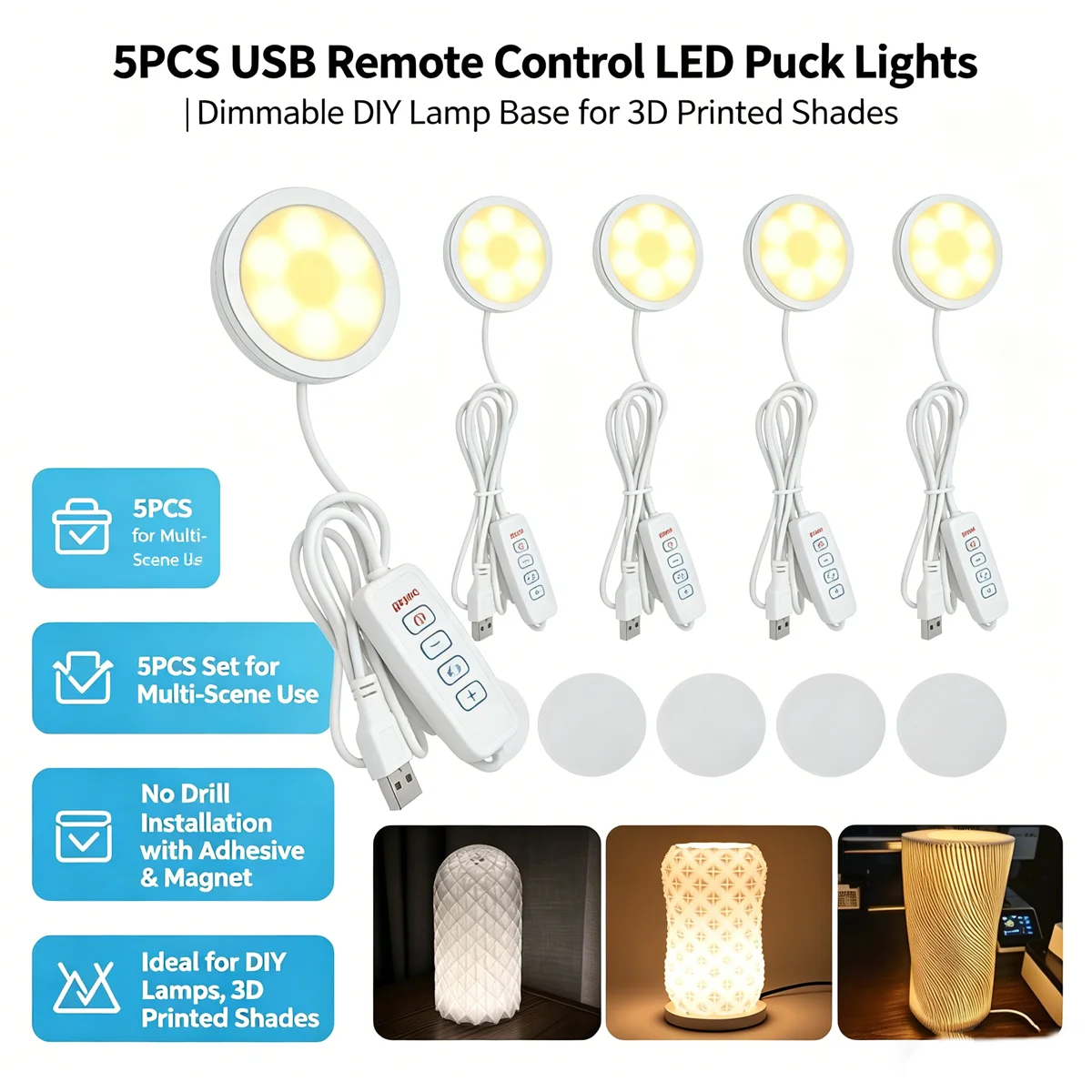 LED Lighting Kit Compatible with Bambu Lab Lamp Kit 001 3D Printed Lamp USB 3 Color Dimmable Flicker-Free Eye Protection 240LM