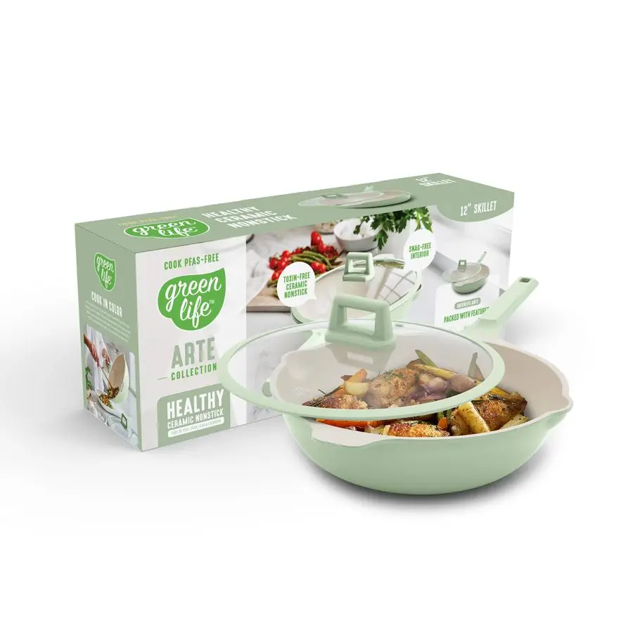 

Nonstick 12 5QT All in One Deep Skillet Wok with Lid, PFASFree NonToxic Ceramic MultiPurpose Pan, Induction, All Stovetop, Egg,