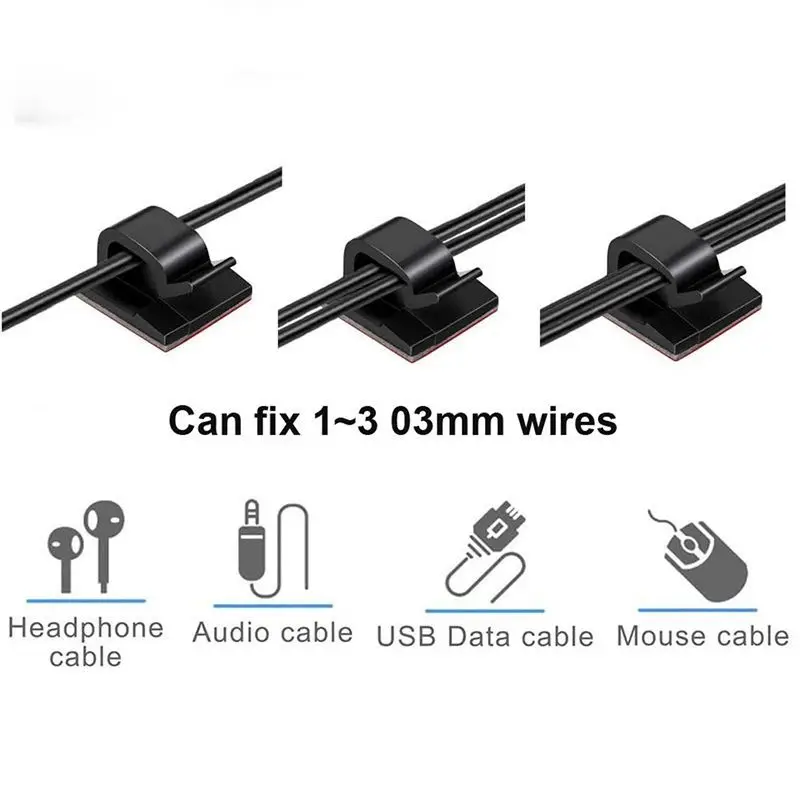 Organizador de cables de 20 piezas, fijador de cables fijo sin marcas, autoadhesivo, sin perforaciones, organizador de pared para oficina y coche