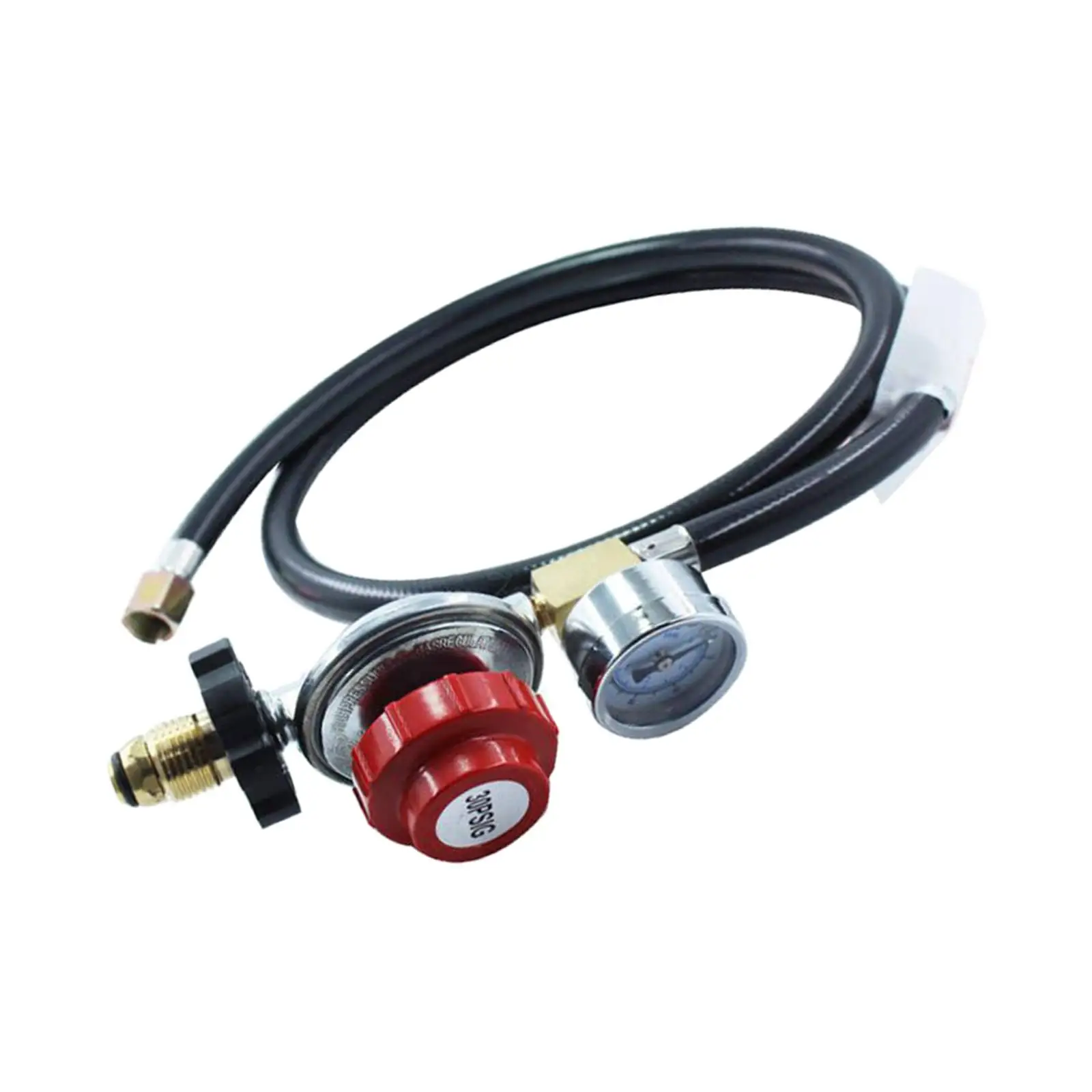 4 ft High Pressure Gas Regulator 30PSI Gauge Pol Connector for Gas Tank Heaters Gas Flow Indicator with Gauge Braided Hose