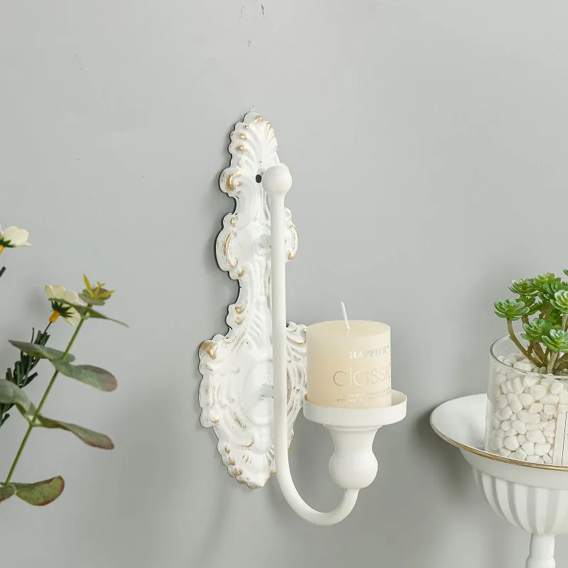 Wall candle holder, living room, bedroom wall soft candle holder, gold wrought iron candle cup decoration