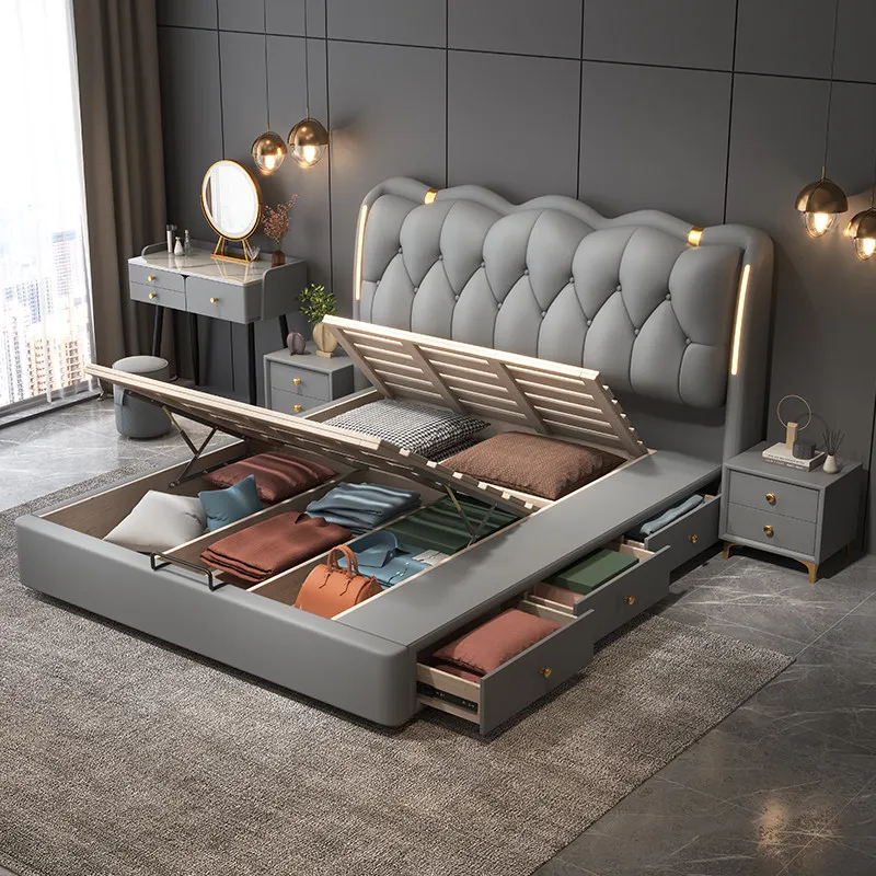 Frame Wooden Bed Storage European Safe Sleeping Princess Luxury Space Saving Bed Design Beauty Letto Matrimoniale Home Furniture