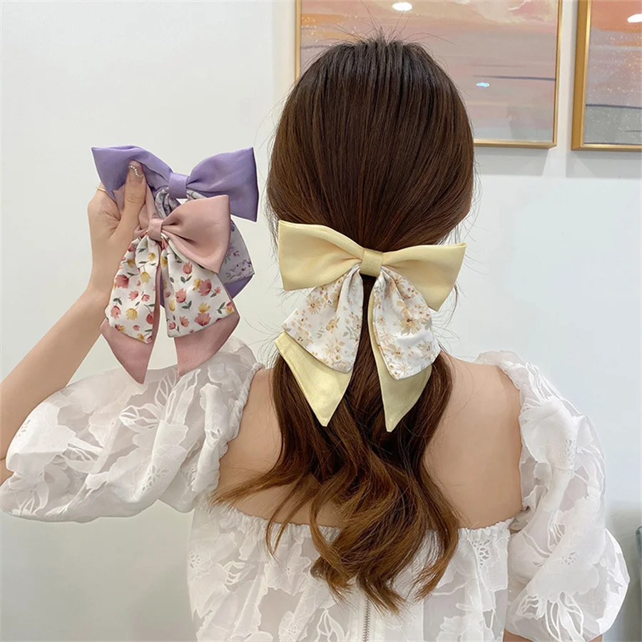 Elegant Bow Ribbon Hair Clip Fashion Simple sweet Satin Spring Clip Hair Pin Retro Headband with Clips Girls Hair Accessories