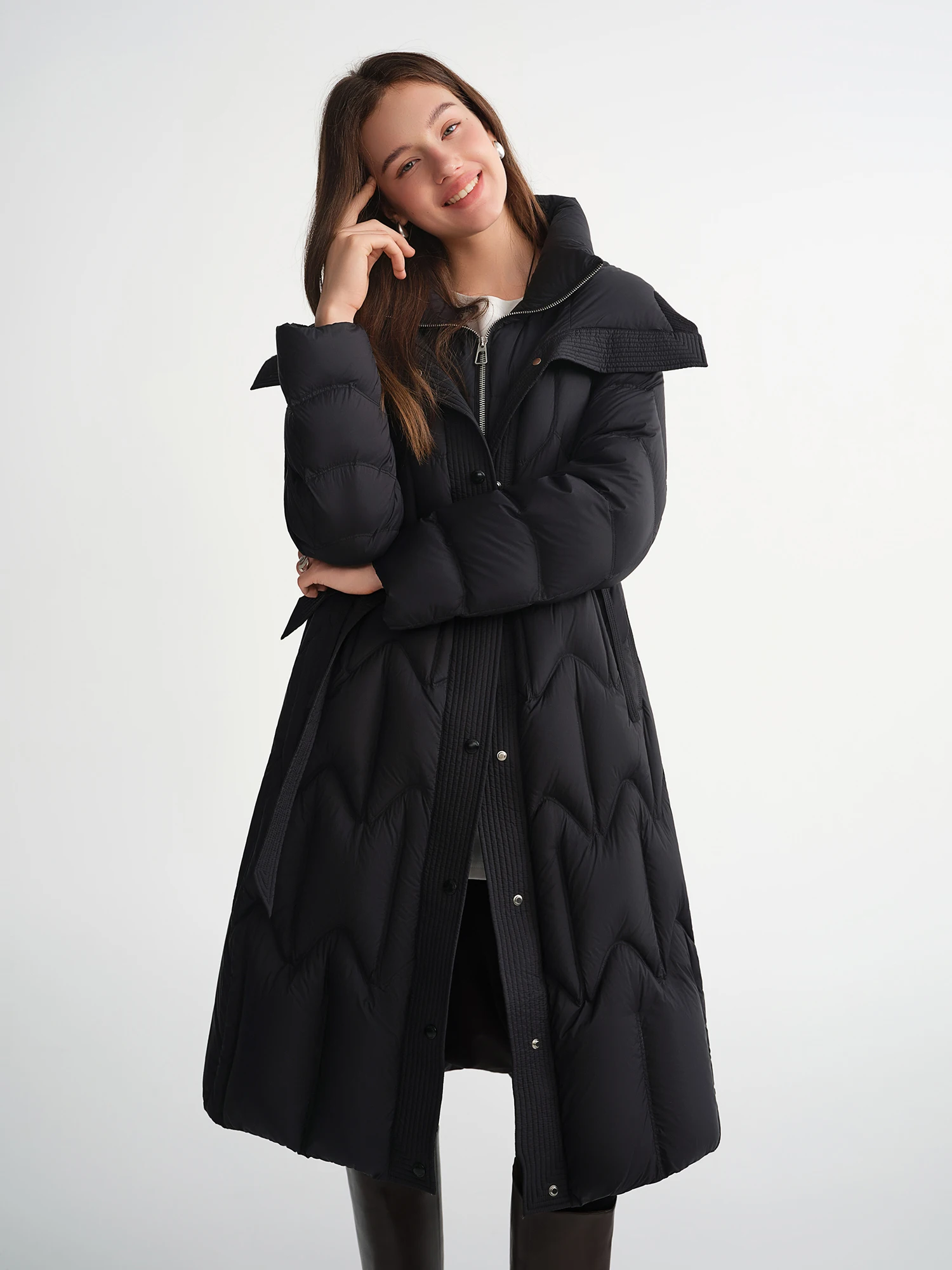 DUSHU Plus Size 2025 Women Two Piece Style Splicing Quilted 90% Duck Down Coat Winter Warm Stand Collar Short Puffer Jacket