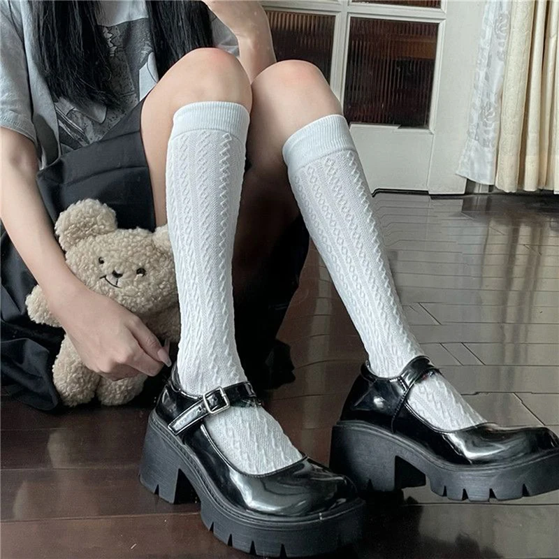 

Japan Style High School Student Stockings Long Socks Solid Black White Summer Thin Woman Socks JK Costumes Girls Knee High Socks