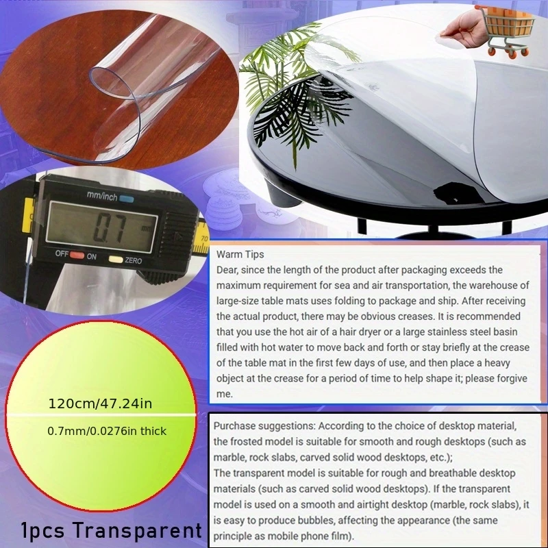 1pc 100/110/120cm Clear PVC Round Table Protector Table Cloth Waterproof Oil-resistant Soft Glass Desk Pad Mat Cover 0.7mm Thick - view 3