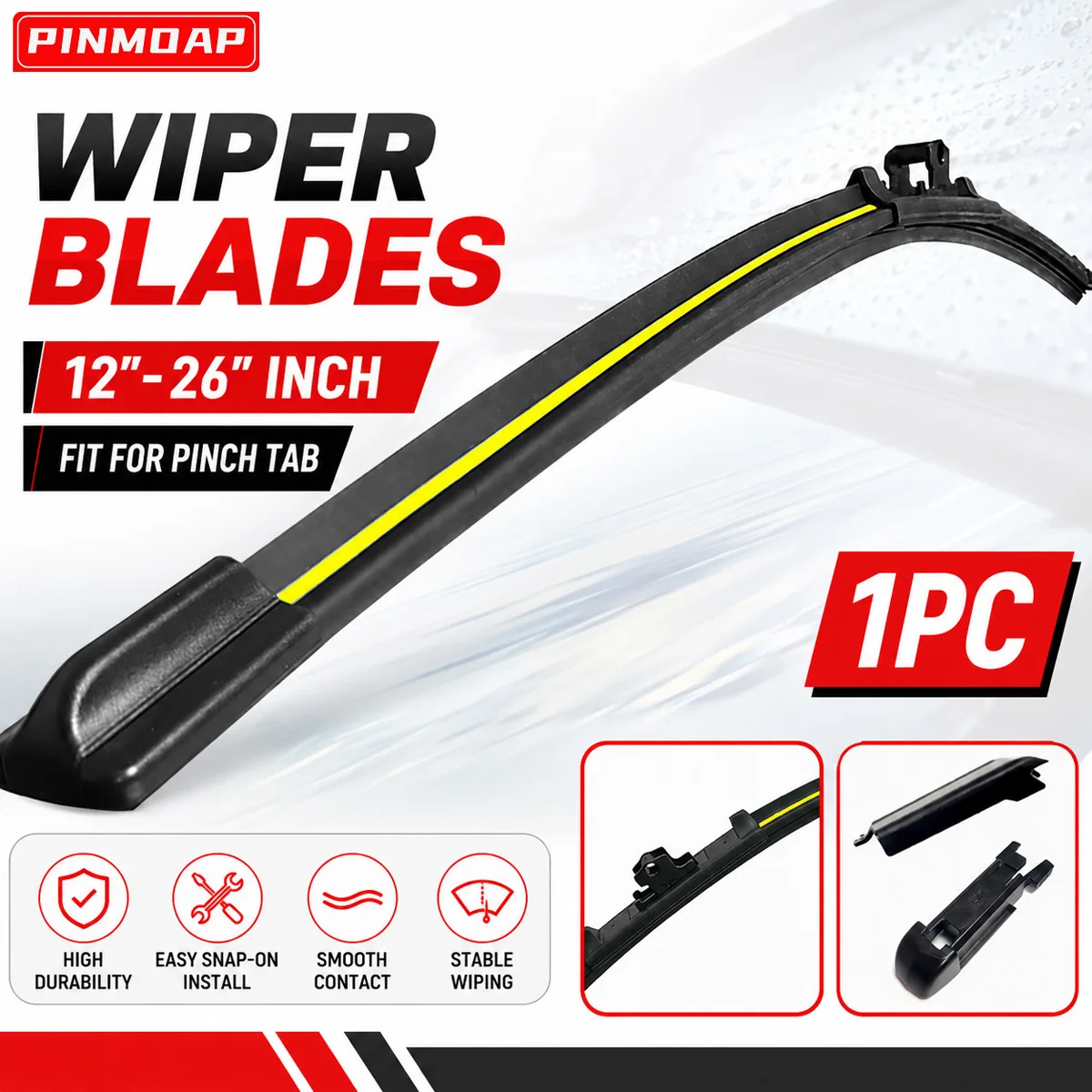 PINMOAP Suitable For Pinch Tab Wiper Blades Windshield Replacement Blade Quiet Wipe All Weather Car Accessories 12-26 Inch