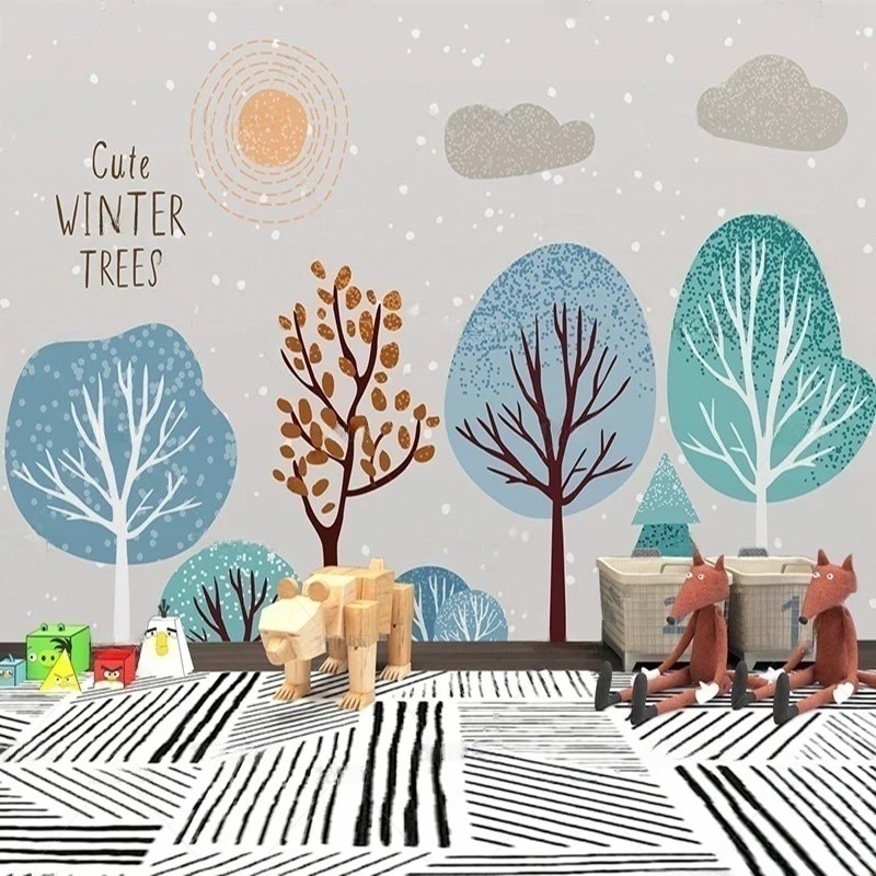 MU8748 Simple hand-drawn cartoon color forest tree background wall decoration painting