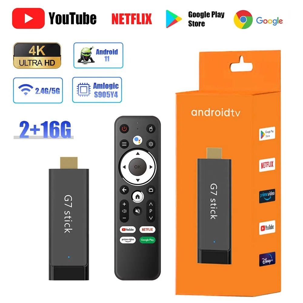 G7 Stick Android 11.0 Smart TV Stick Amlogic S905Y4 4K 2GB+16GB 2.4G/5G WiFi Bluetooth 5.0 Media Player TV Receiver Set Top Box