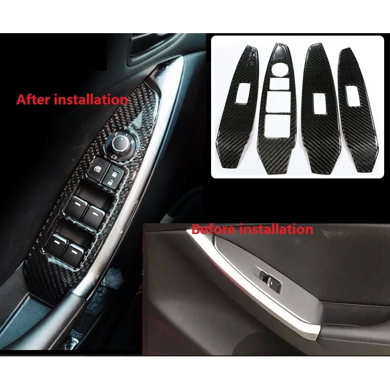 Car Carbon Fiber Door Window Switch Lift Button Switch Panel Cover Trim Decor For Mazda CX5 CX-5 2015 2016 Accessories