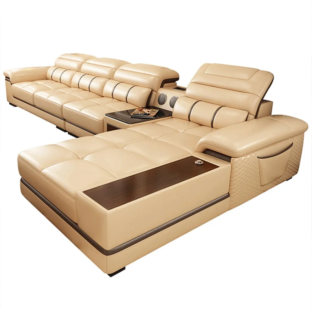 

Роскошные домашние диваны и диваны-кровати, современный угловой секционный диван из натуральной кожи с наборами для хранения вещей