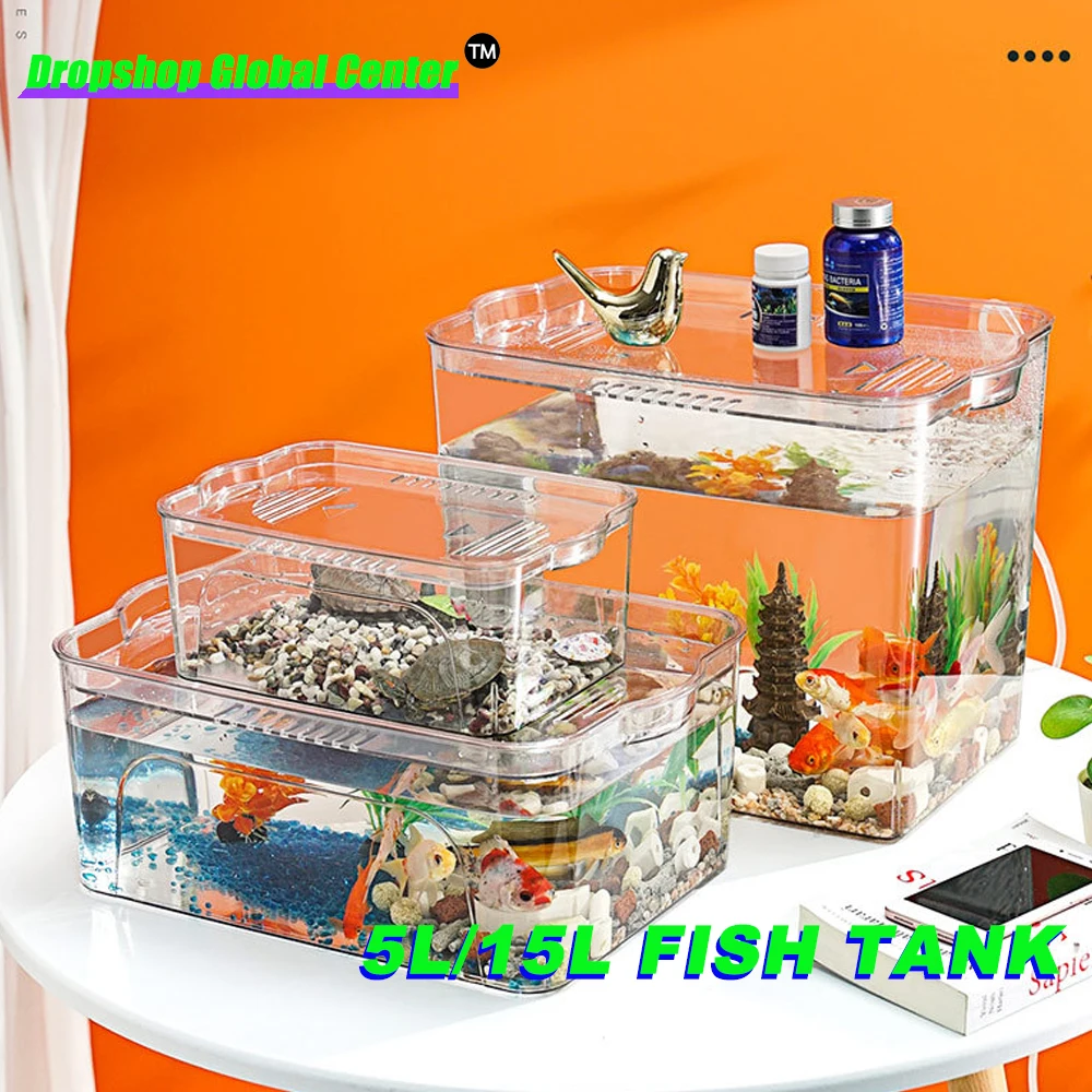 Aquarium 5L/15L Fish Tank High-definition Acrylic with Lid Turtle Feeding Box Glass Container Aquarium Accessories Fish Tank