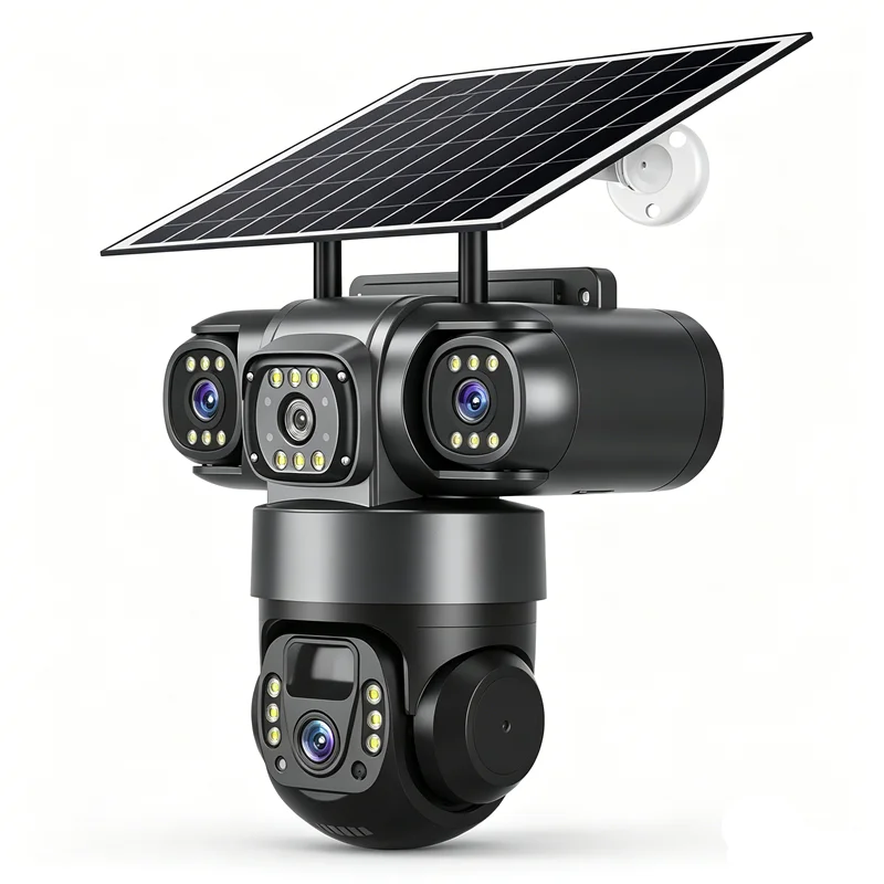 V380 Pro 12MP WLAN Solar IP-Kamera für Außenbereich mit Dreifach-Objektiv 360° °   PTZ Drahtlose CCTV-Überwachungskamera mit PIR-Bewegungserkennung, automatischer Verfolgung, Nachtsicht, wasserdicht,