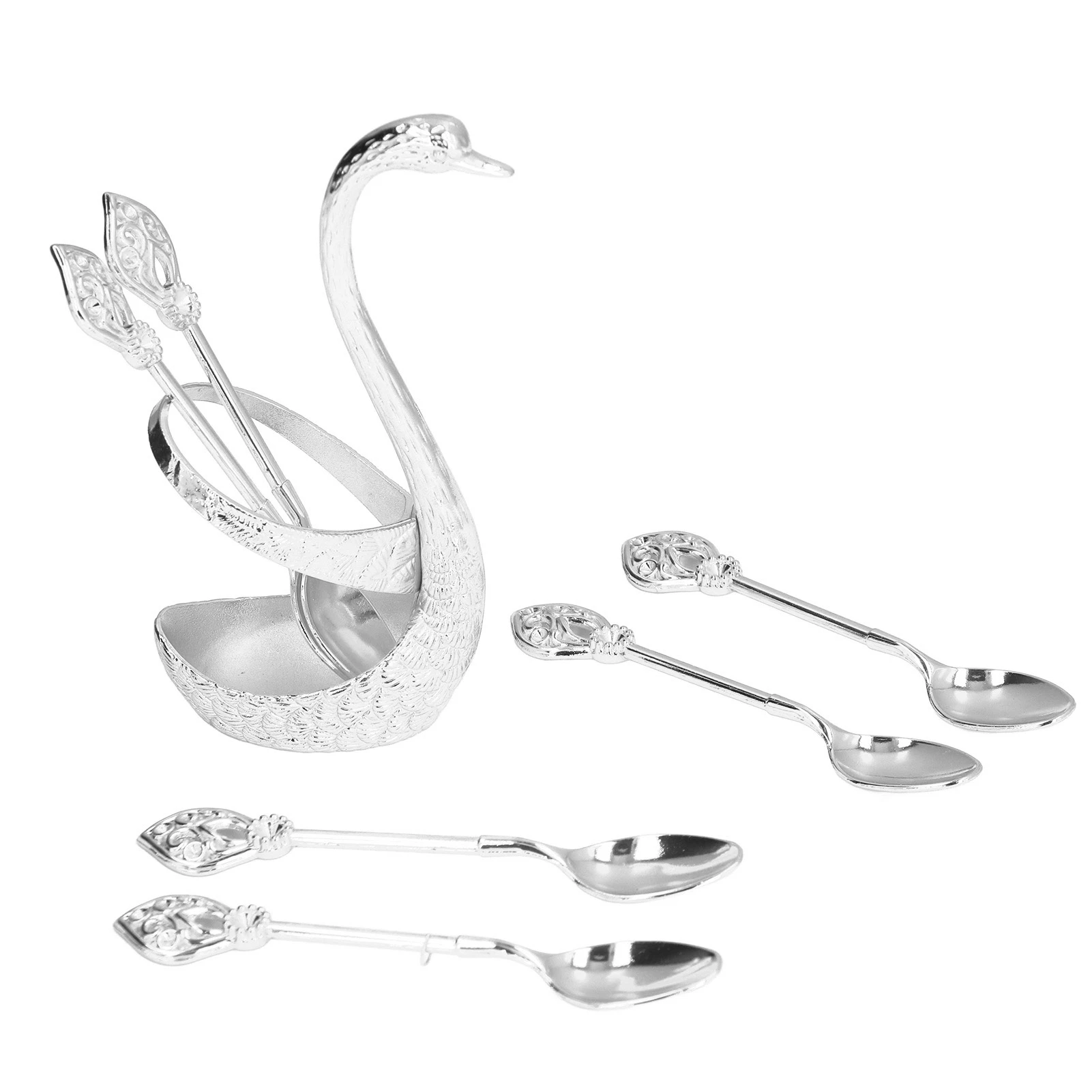Coffee Spoon Holder Elegant Swan Zinc Alloy Embossment Design Glossy Bright Color Mirror Polish Coffee Stirrers Holder