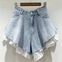 WTHT nouvelle mode femmes Patchwork ourlet lavage Denim Shorts 2025 été à la mode taille haute a-ligne pantalons courts femme 1LS1393 2
