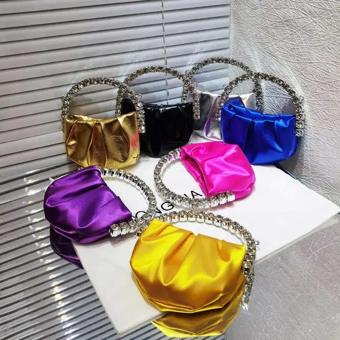 Luxury Brand Rhinestone Single Shoulder Crossbody Pleated Cloud Bags Fashion Diamond Dinner Party Mini Handbags For Women