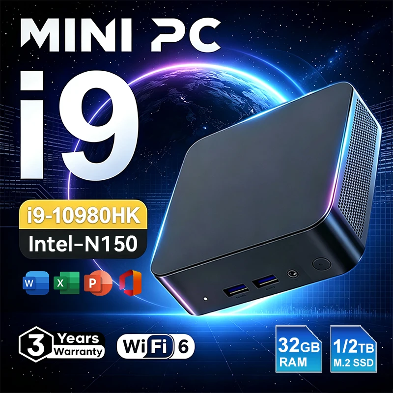 Mini-PC Intel Core i9 10980HK N150 Windows 11 Pro Tragbarer Computer Gaming-PC 32GB RAM 1/2TB SSD Büro- und Lerncomputer 4K Wifi 6 Gamer-PC