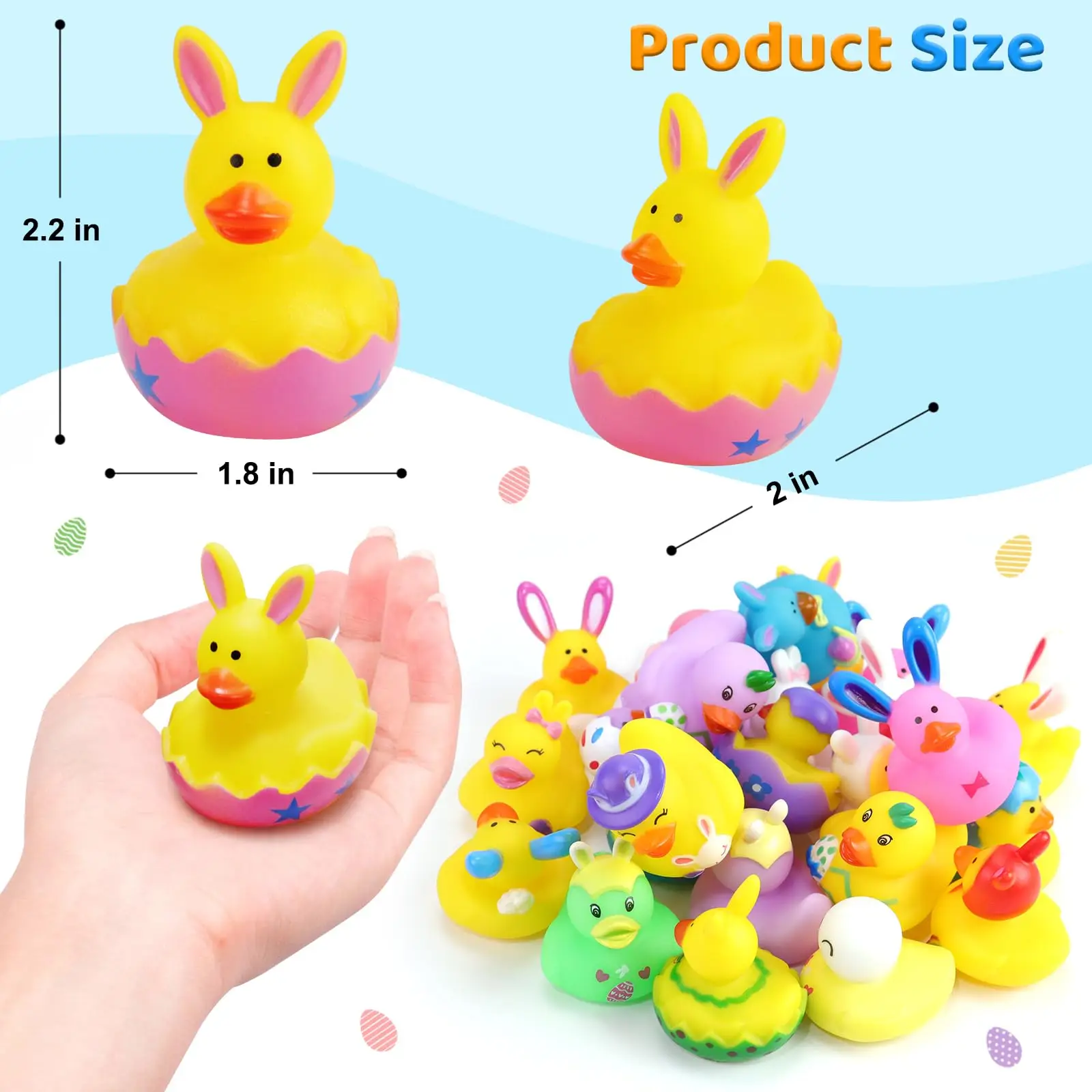 6/12/24pcs Easter Rubber Ducks, Mini 2.1 Inch Bunny Rubber Duckies Bath Toys for Kids,  Easter Basket Stuffers and Party Favors