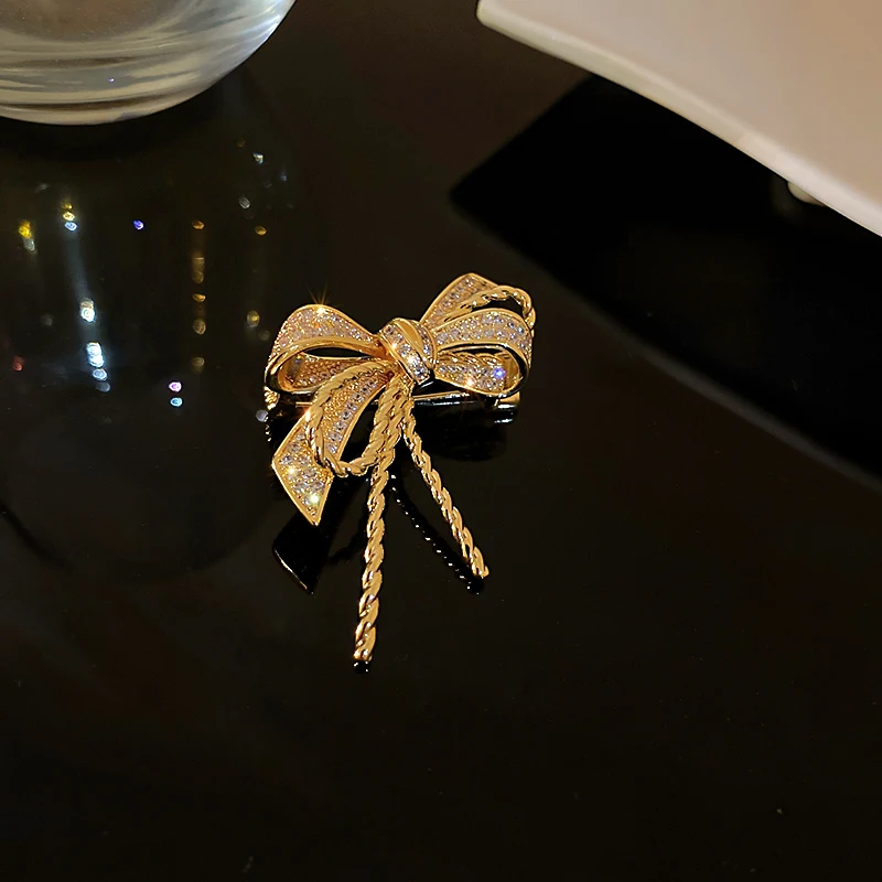 Gold Color Rhinestone Bow Brooches For Women Bowknot Brooch High Quality Broches Gift