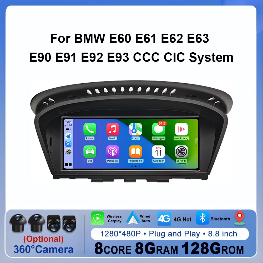 8.8 inch Android14 Car Multimedia Car Player for BMW E60 E61 E63 E64 M6 E90 E91 E92 CCC/CIC System Wireless Carplay Auto 4G WIFI