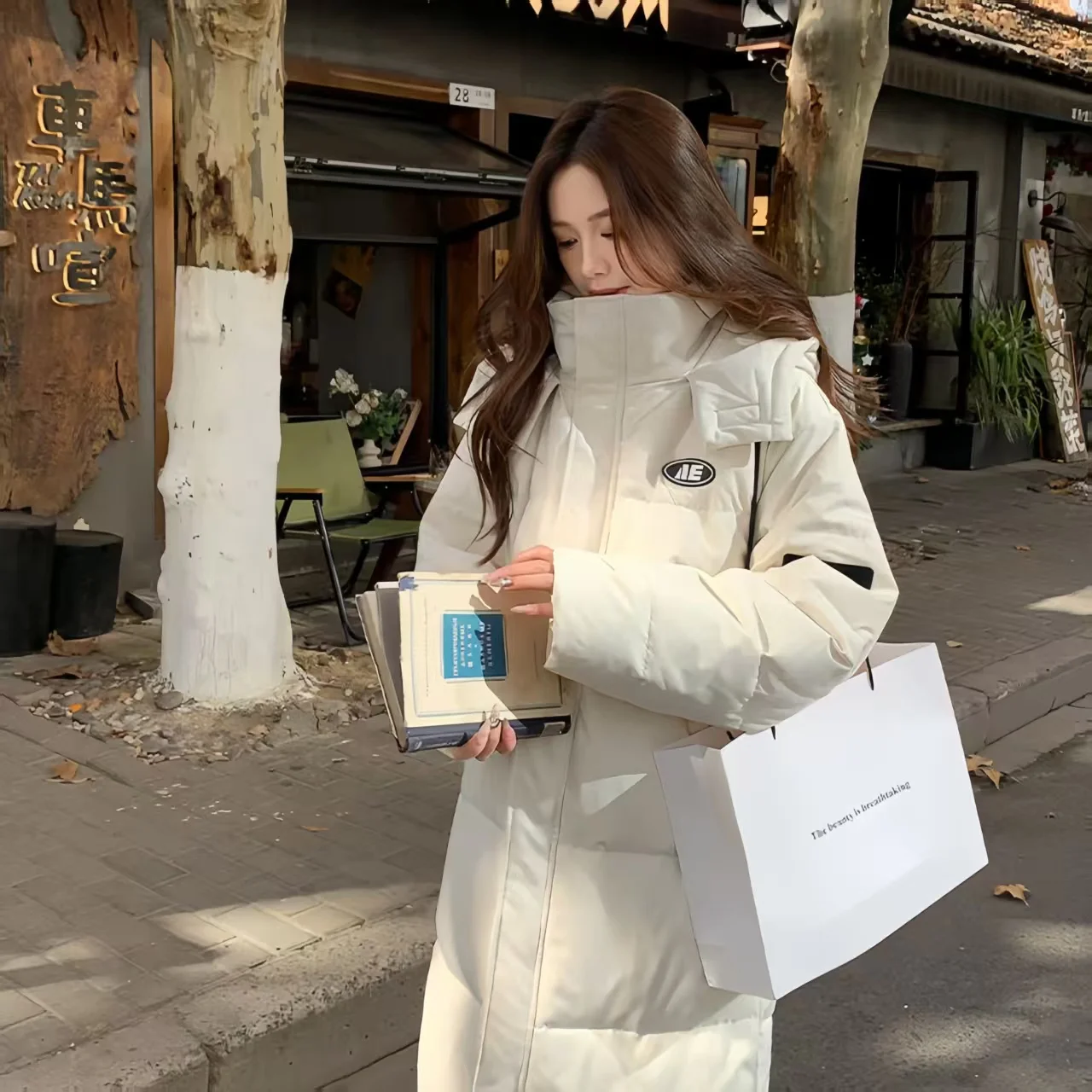 Chaqueta larga y gruesa de algodón para mujer, abrigo con capucha, ropa femenina, Corea, suelta, cremallera, nuevo, invierno, 2025