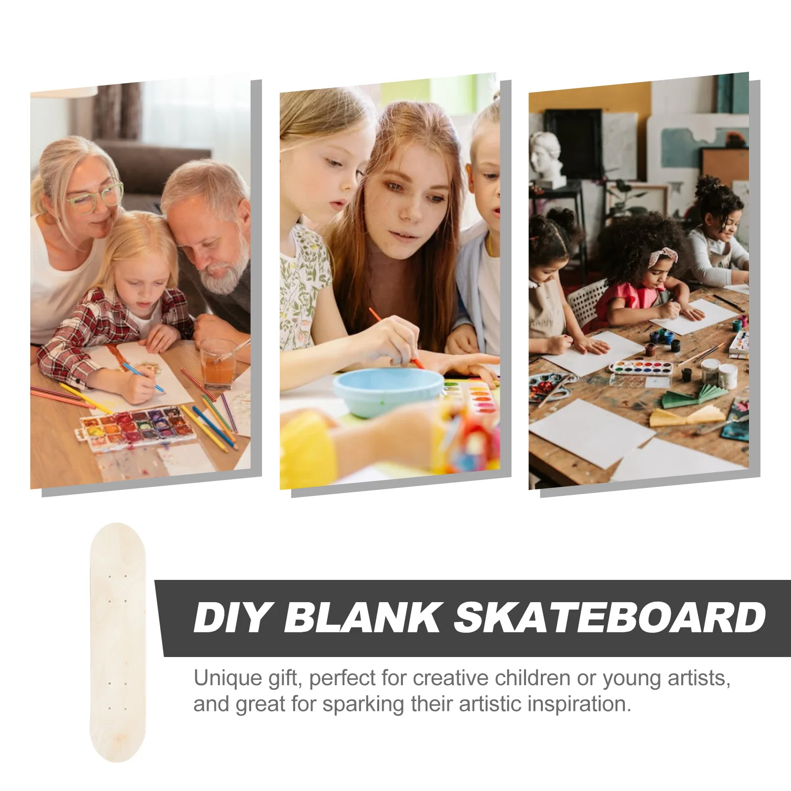 

Unfinished Skateboard Deck for Kids DIY Painting Wood Board Creative Art Project Ideal Gift for Children Teens Boys Girls