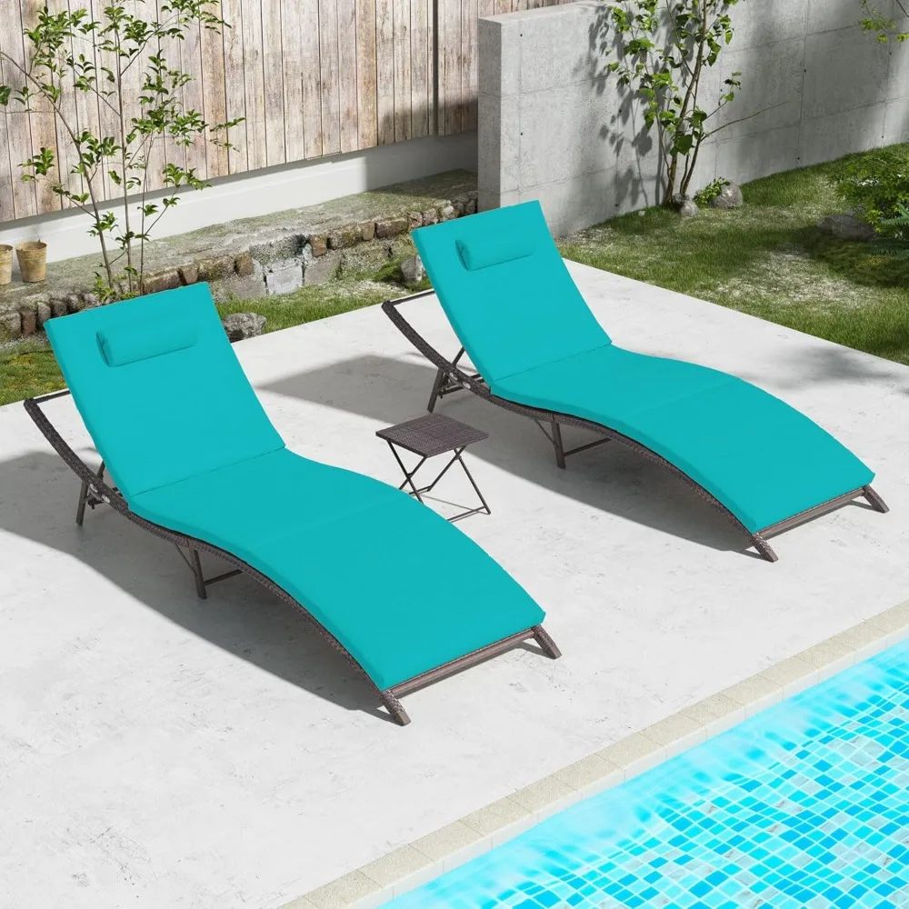 

Lounge Chair for Outside,3 Pieces Chaise Lounge Outdoor Folding Pool Lounge Chairs Including Table Rattan Patio Furniture Set,L