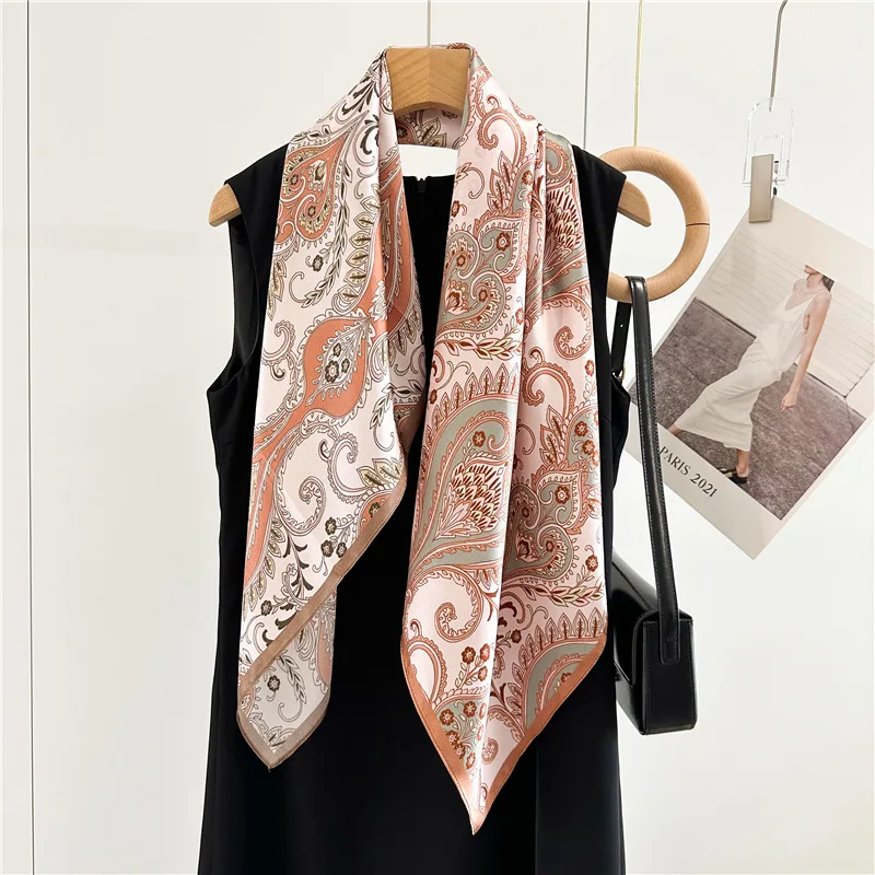 New 100% Natural Mulberry Silk Square Scarf 88x88cm for Women Watercolor Floral Print Luxury Hair Scarf Bandana Hijab shawl Wrap view 3