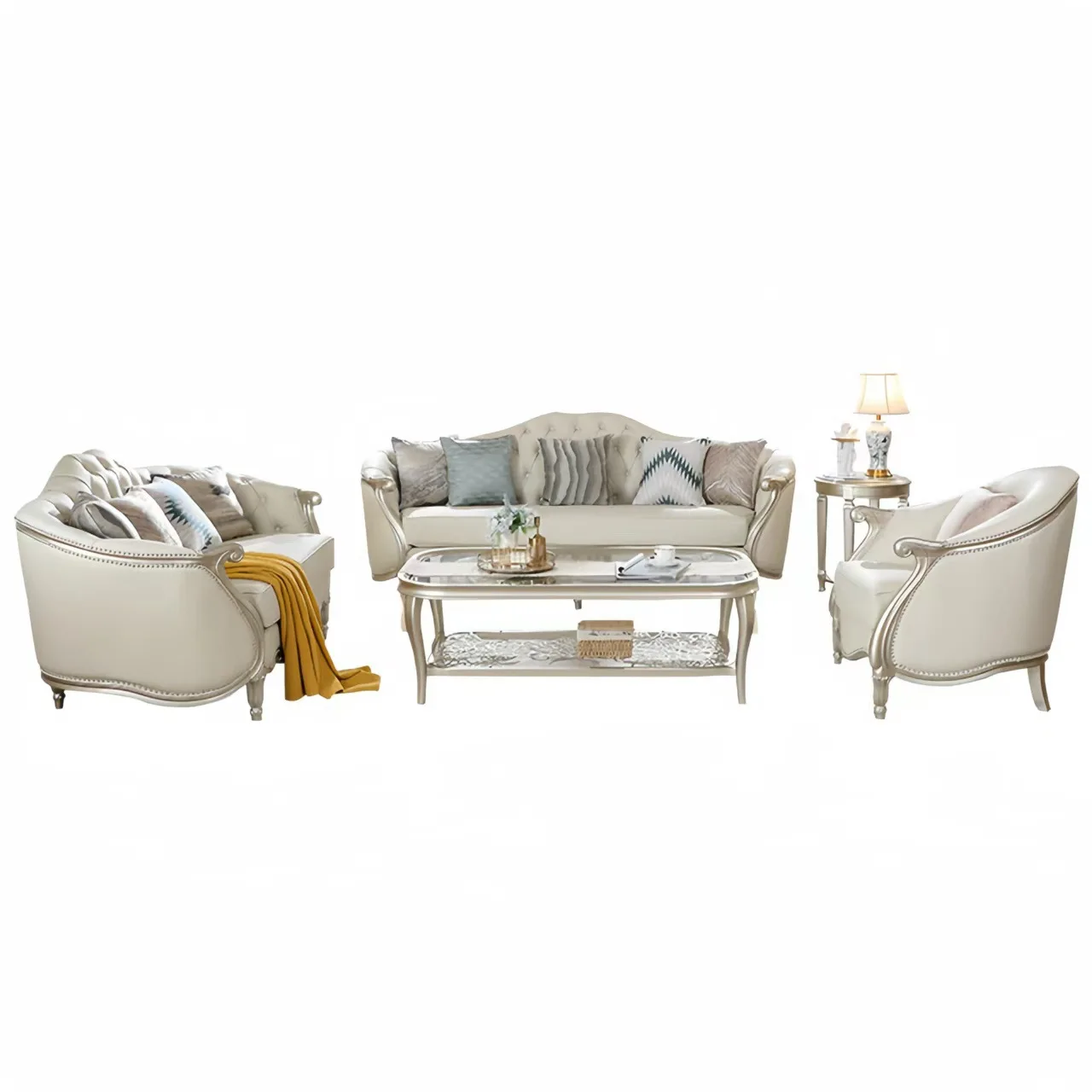 

American light luxury series solid wood sofa high-end villa sofa combination French leather art sofa living room European furnit