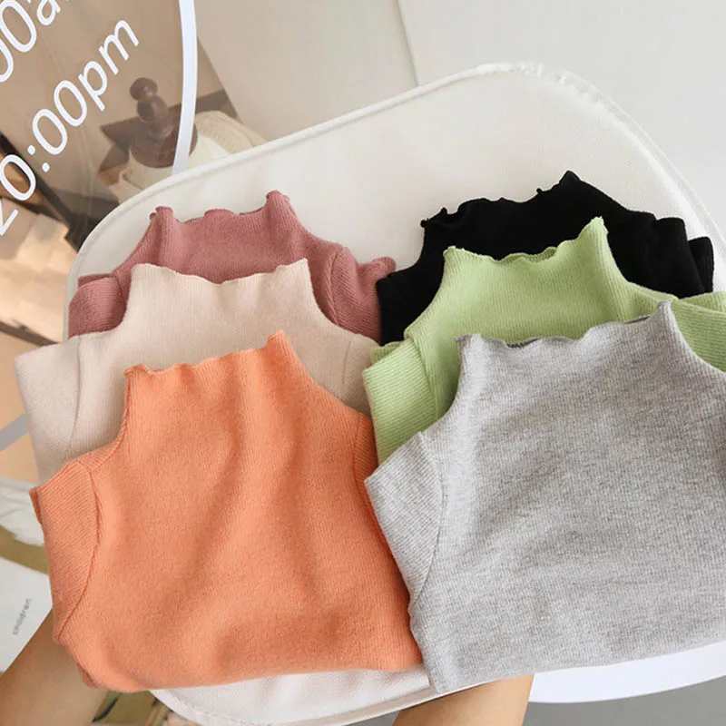 Autumn Children\'s Clothing Toddler Girls T-Shirt Kids Clothes Solid Half High Collar Tops Long Sleeve Baby Clothing Cotton Tee