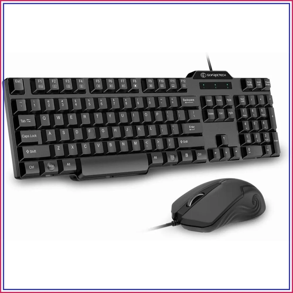 Full-Size Wired Keyboard and Mouse Combo, USB Plug-and-Play, 12 Multimedia Hotkeys, Optical Mouse, Compatible with Windows/Mac/Laptop/PC