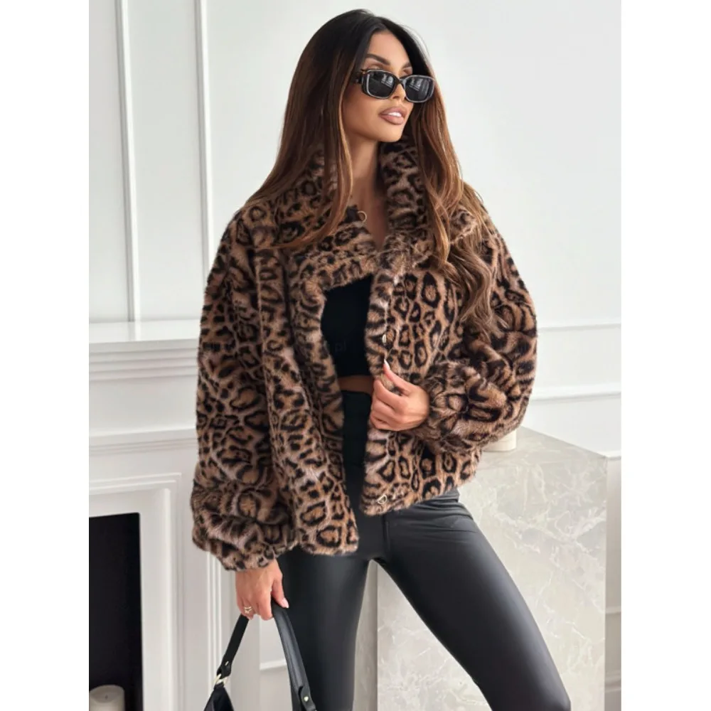 Long Sleeve Fashion Casual Leopard Print Jacket Women\'s 2024 New Hot Selling Temperament Commuter Mao Mao Short Jacket