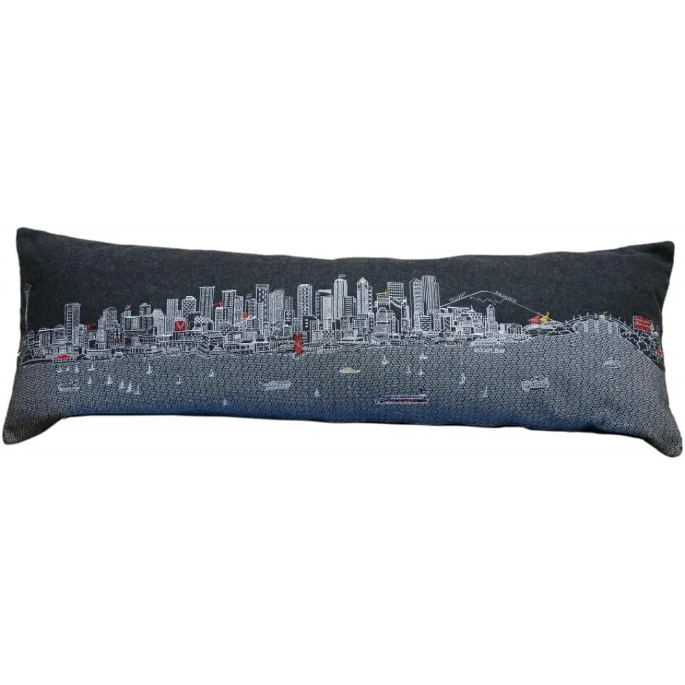 

45" Black Seattle Nighttime Skyline Lumbar Decorative Pillow