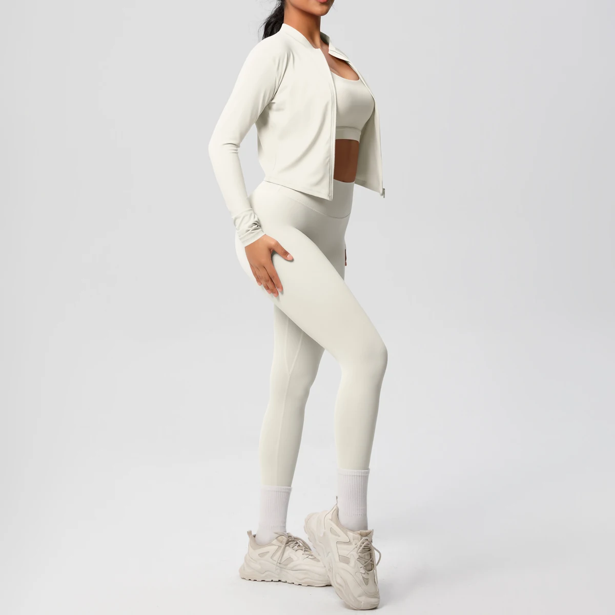 3 stücke Sportswear Yoga Set Gym Sport Bh Zipper Jacke Leggings Kleidung Sportswear Yoga Anzüge Für Frauen Fitness Set Trainingsanzug – Detail 23