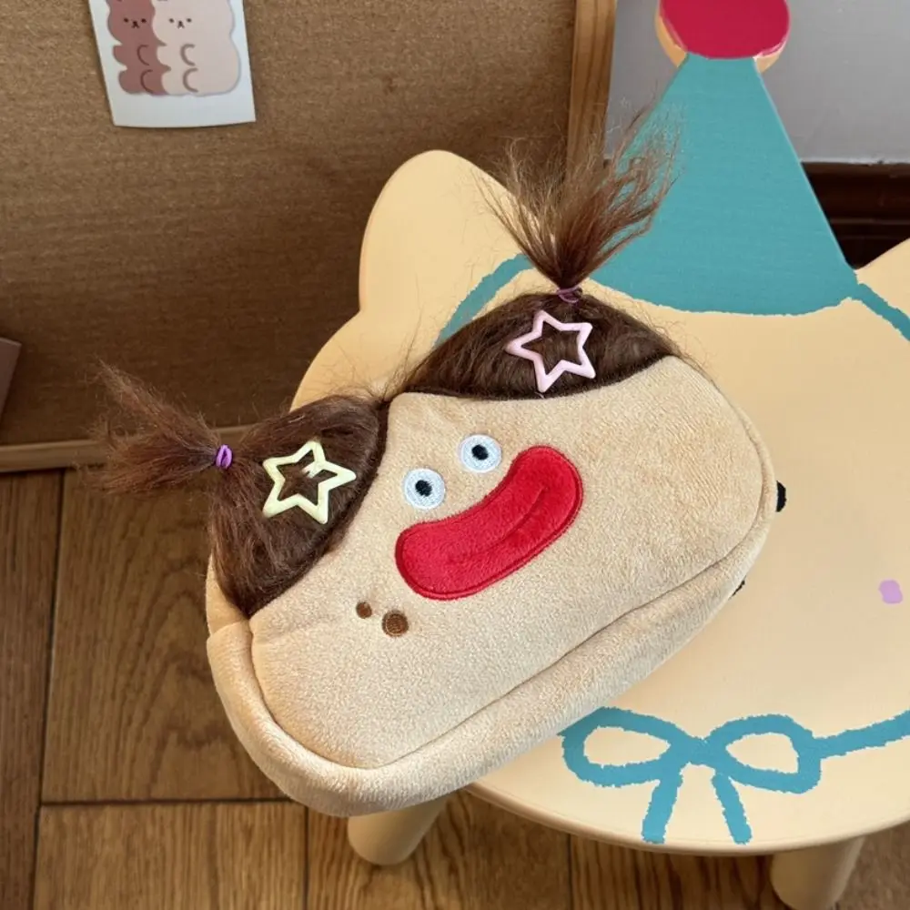 

Large Capacity Cartoon Face Pencil Bag Long Hair Cute Facial Expression Pencil Case Desk Organizer Creative Funny Makeup Bag