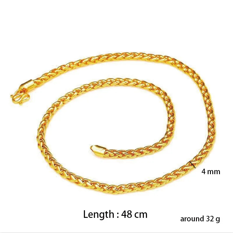 XP Jewelry --( 60 cm x 4 mm ) Eco-friendly Chain Rope Weave Necklaces for Men 24 K Pure Gold Plated