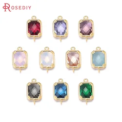 9x16MM High Quality 18K Gold Color Brass with Rectangle Colourful Glass Beads 2 holes Connect Charms Accessories