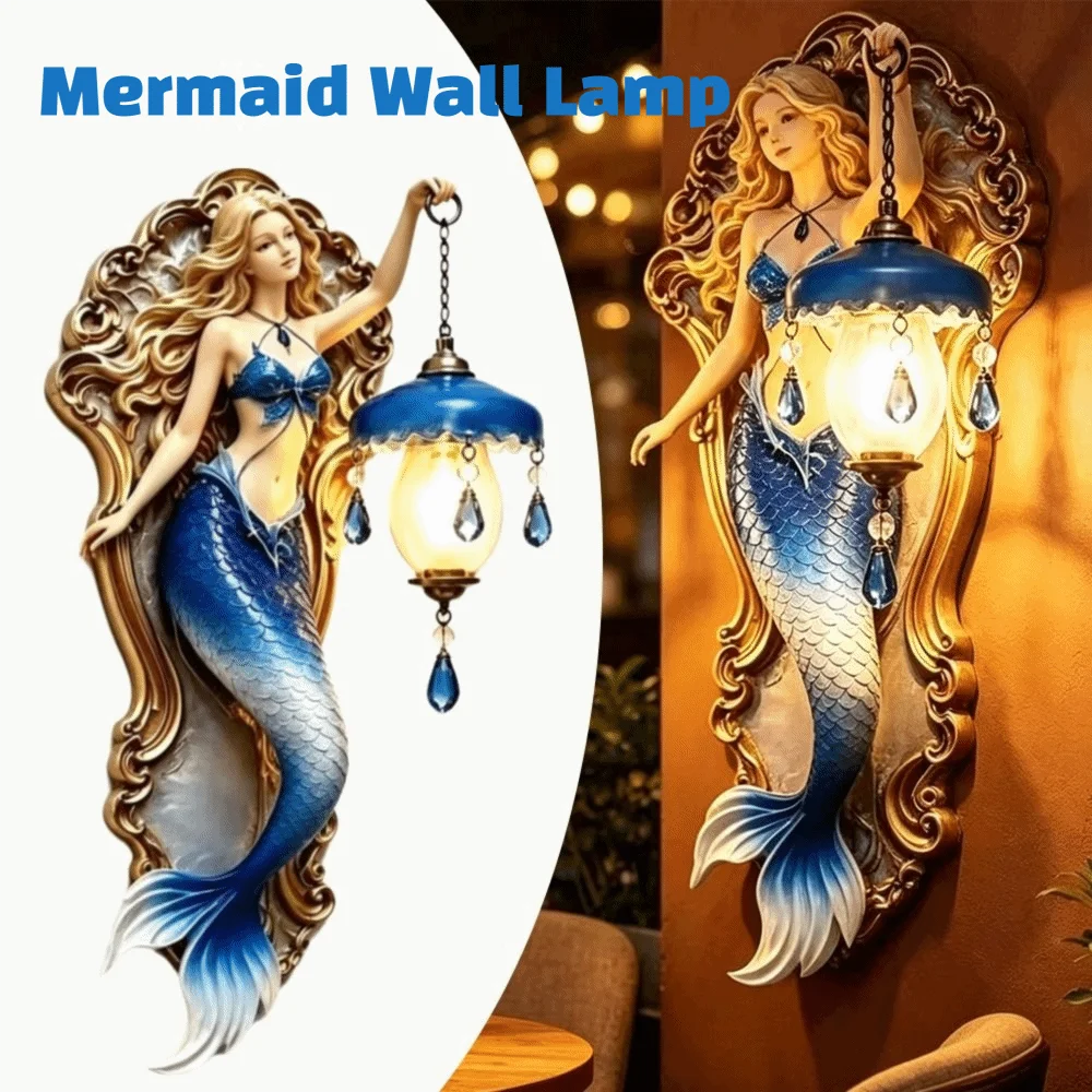Resin Material Mermaid Wall Lamp Crystal Pendant Soft Ambient Light Resin Wall Lamp Mermaid Design Ocean Style