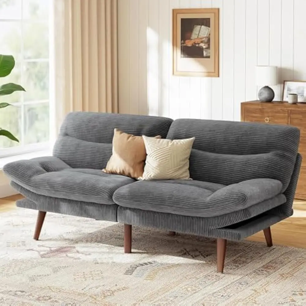 Futon Sofa Bed, Futon Couch with Adjustable Backrest & Armrests, Convertible Small Sleeper Sofa Bed for Small Apartments image 2