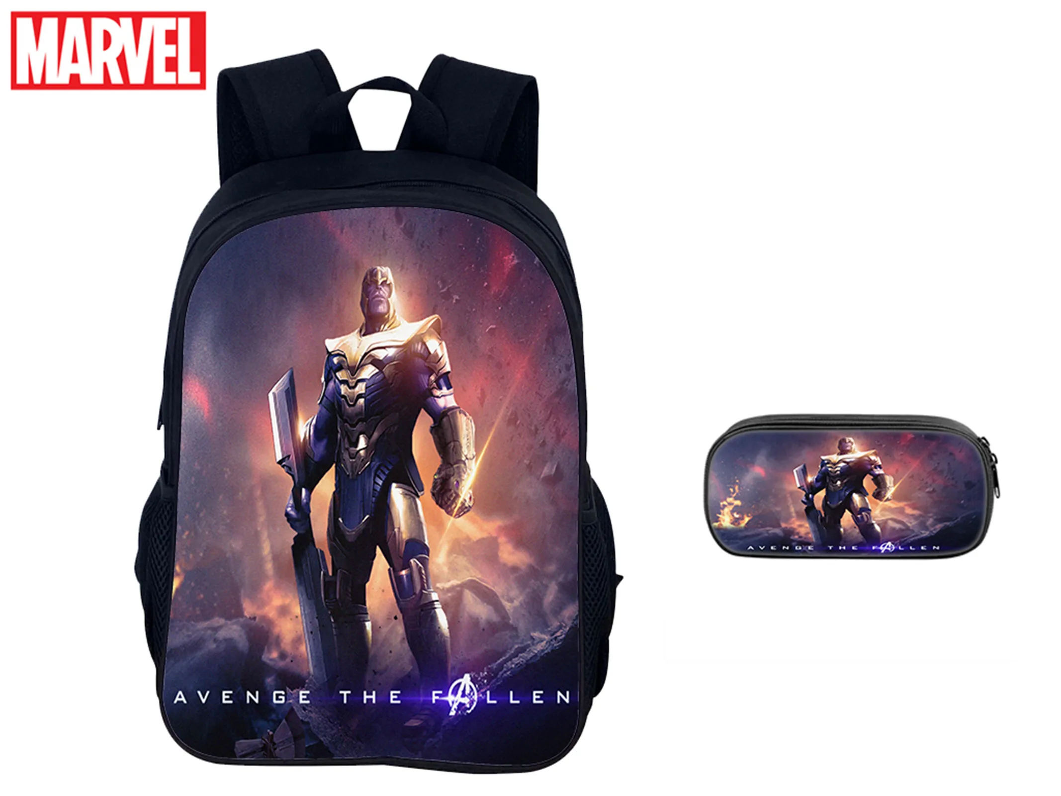 

Student Trendy Canvas Backpack and Pencil Box 2Pcs Set,Waterproof Book Bag Thanos Graphic Daypack for School