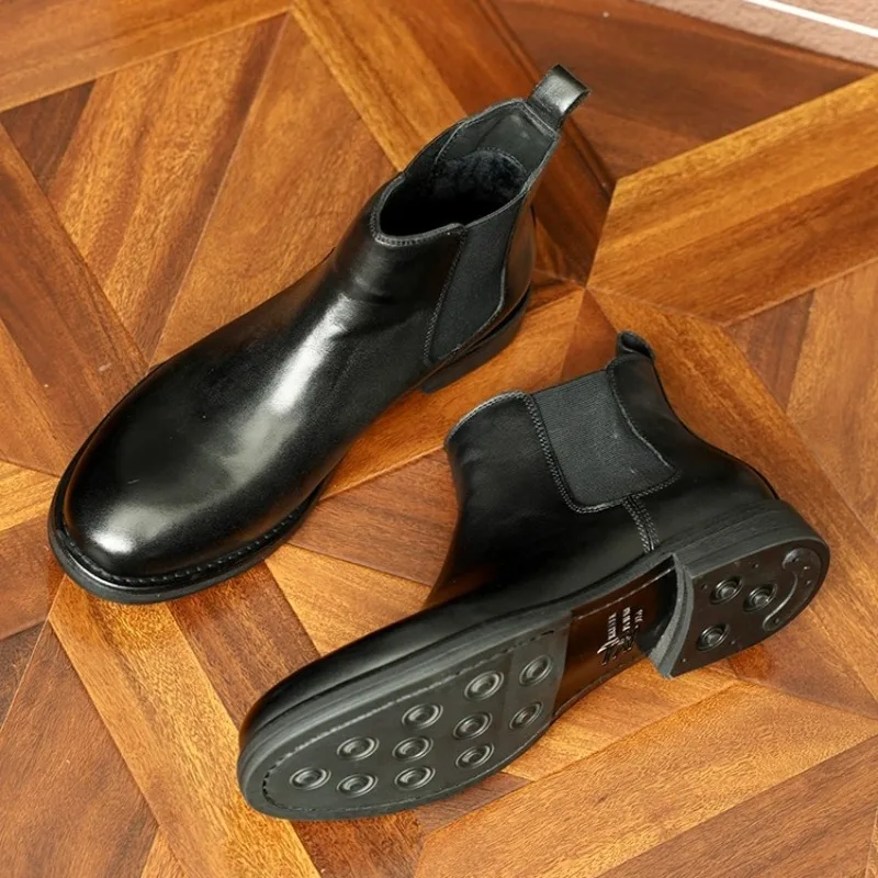 

British Commuting Men's Boots Designer Genuine Leather Formal Business Washed Retro Chelsea Boots Male High Top Leather Shoes
