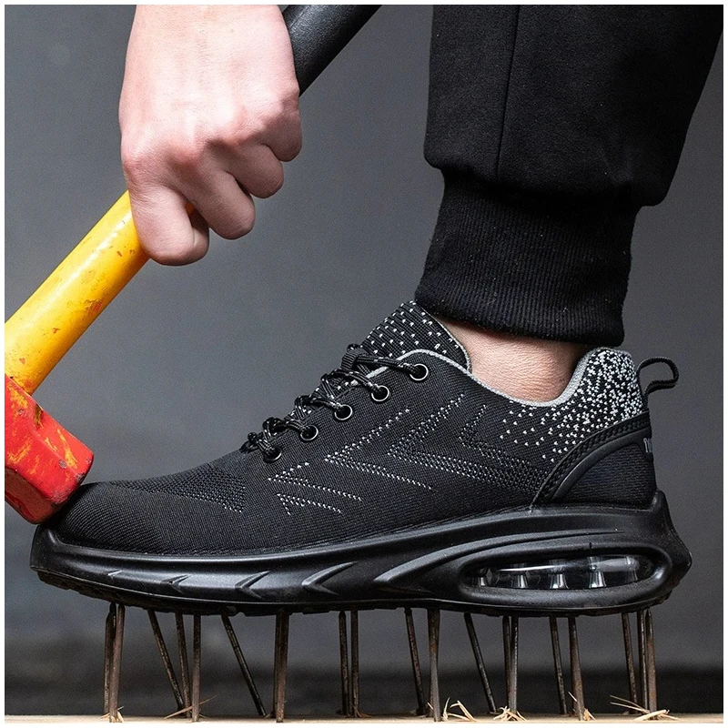 men's casual breathable steel toe covers working shoes air mesh summer safety boots worker security sneakers protective footwear
