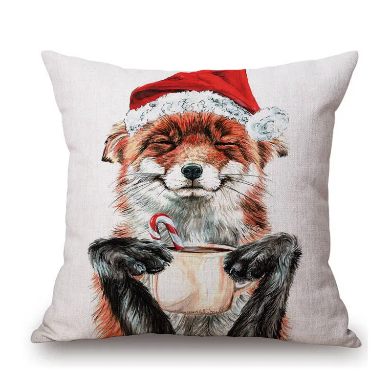 Cute Animals Dog Alpaca Racoon Owl Morning Tea Coffee Greeting Funny Art Home Decoration Pillow Case Linen Sofa Cushion Cover