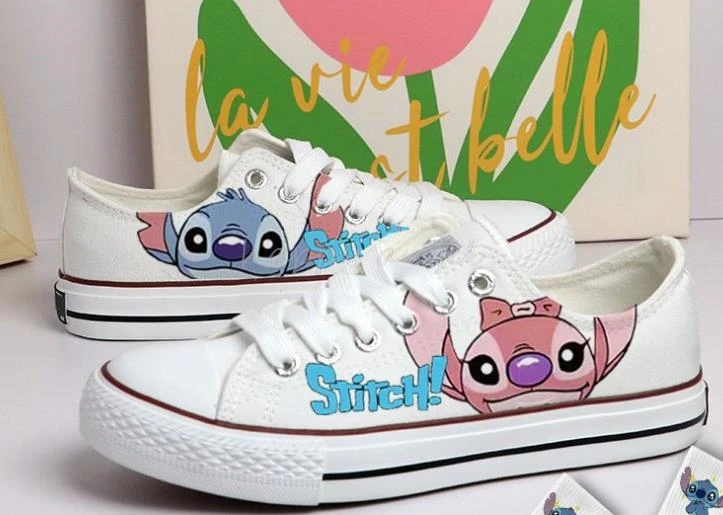 Lilo & Stitch Kids Canvas Shoes White High Cut Shoes Cartoon Children Sneakers Teens Girls Boys Casual Tennis Shoes Size 35-44