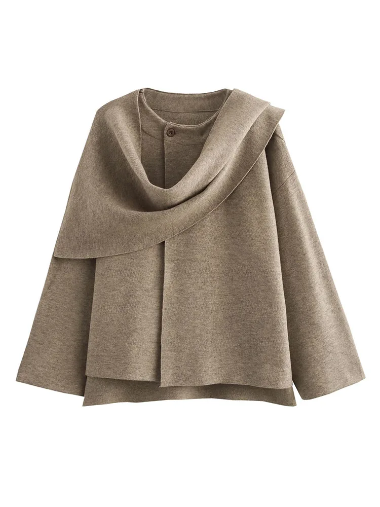 

Vintage Woman Irregular Solid Jacket Scarf Collar Casual Coat Elegant High Street Ladies Female Long Sleeve Autumn Warm Outwear